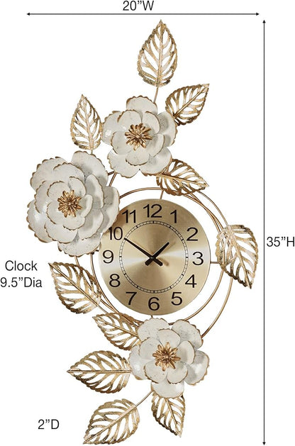 Touch of Class Aurora Ivory and Gold Floral Wall Art Clock - Image 3