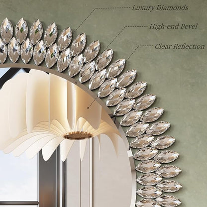 Kelly Miller 36" Large Round Jeweled Wall Mirror, Luxury Diamond Beveled - Image 6