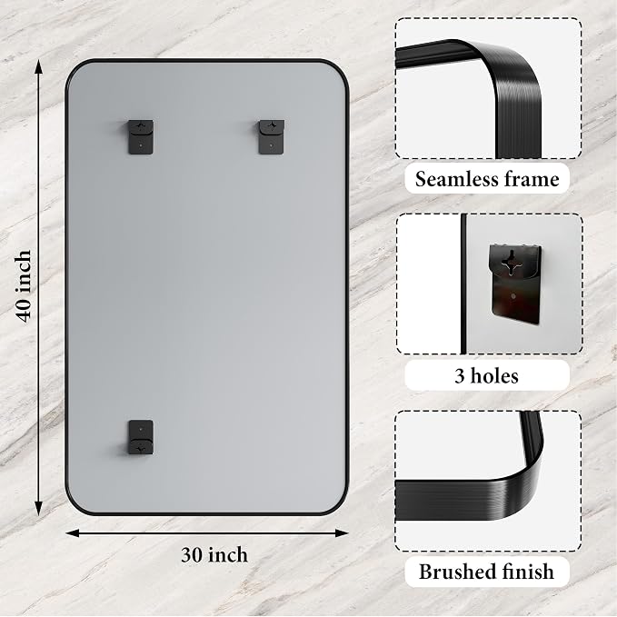 48X32 Inch Metal Black Framed Bathroom Mirror - Image 3