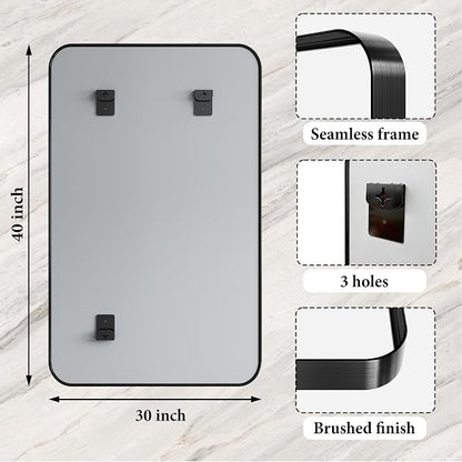 48X32 Inch Metal Black Framed Bathroom Mirror - Image 3