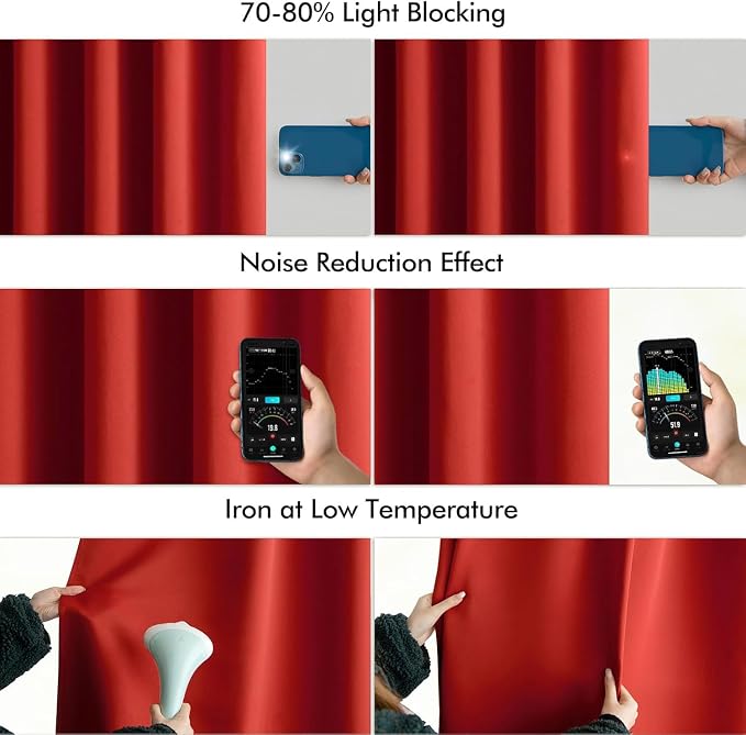 MIULEE Christmas Red Back Tab Blackout Curtains 120 Inch Long 2 Panels Set - Image 5