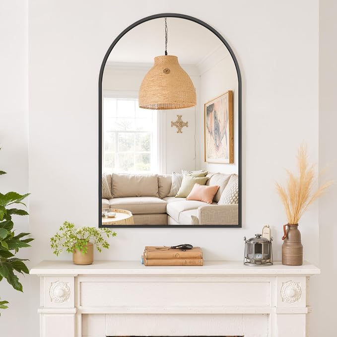 Arched Wall Mirror 38x26 Inch Black Bathroom Vanity Mirror - Image 7