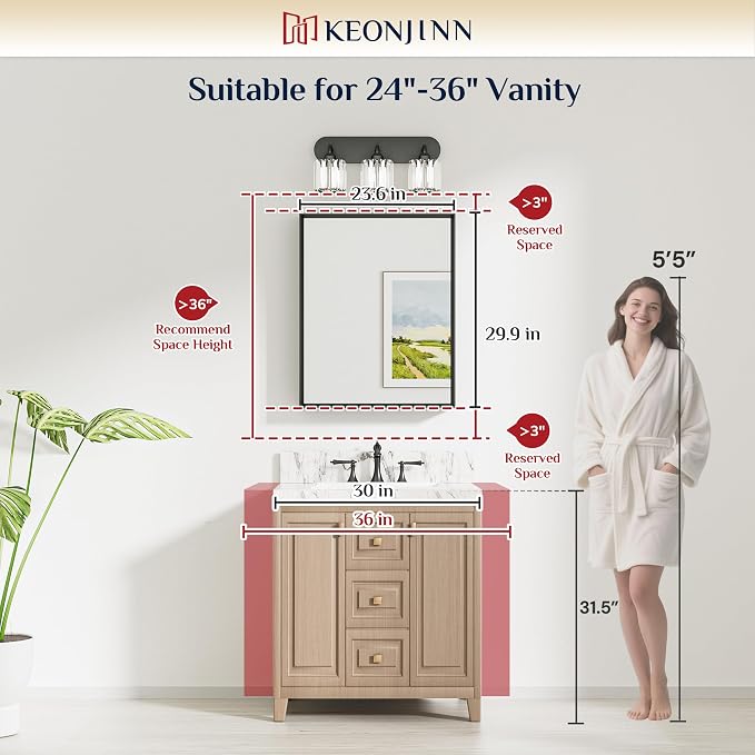 Keonjinn 24 x 30 Inch Black Bathroom Mirrors - Image 7