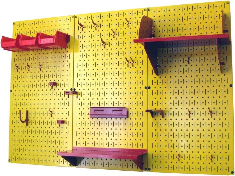 Wall Control Pegboard Organizer 4 ft. Metal Pegboard Standard Tool Storage Kit with Yellow Toolboard and Red Accessories