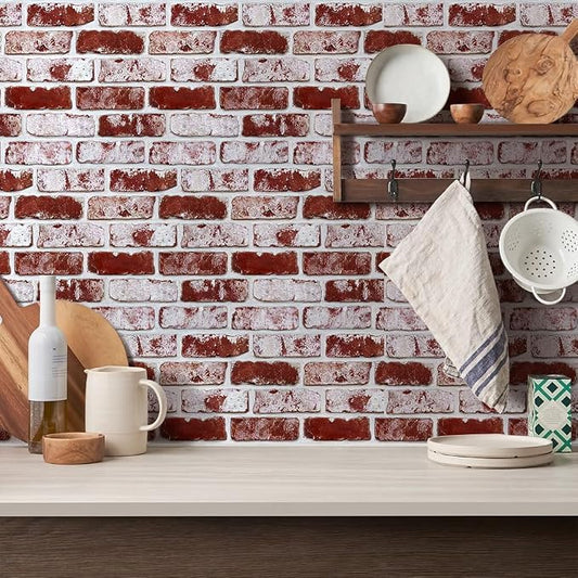 3D Peel and Stick Faux Brick Wall Panels 11.8" x 11.8" 10-Pack Red, Small - Image 2