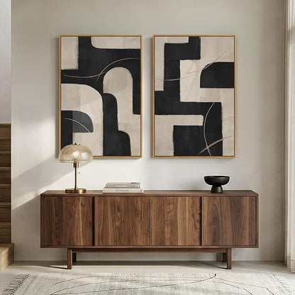 Large Framed Modern Neutral Abstract Wall Art, Geometric Pictures - Image 2