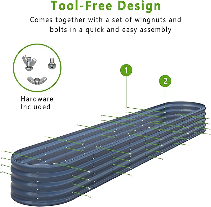 KFN 2PCS 12x1.8x1FT Galvanized Raised Garden Bed,Raised Garden Bed Kit-Oval Metal Vegetable Box,Large Planter Flower Boxes Outdoor,Planting for Vegetables,Flower,Herb,Grey,0.7mm