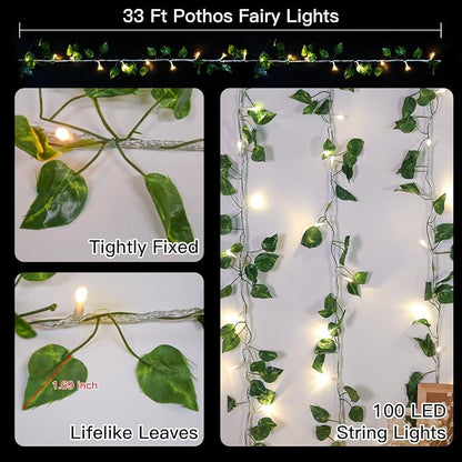suddus Vine with Fairy Light Plug in, 33ft 100 LED Pothos String Lights - Image 4