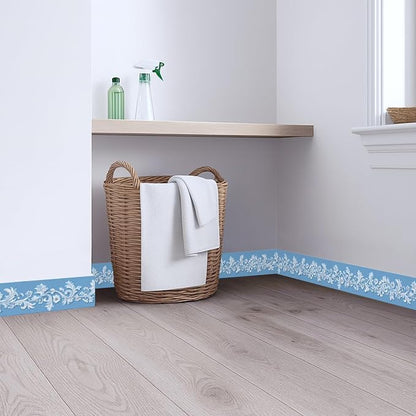 Blue Floral Wallpaper Border 196x4 Inch Peel and Stick Wall Border Elegant - Image 4