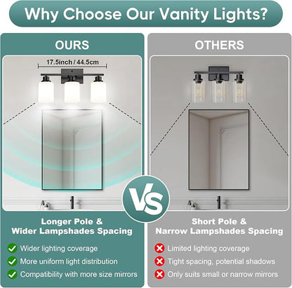 Ascher Bathroom Light Fixtures, 3-Light Vanity Light Over Mirror, Wall Lamp - Image 3