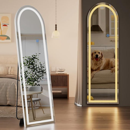 Koonmi LED Arched Full Length Mirror, Lighted Floor Mirrors by KOONMI