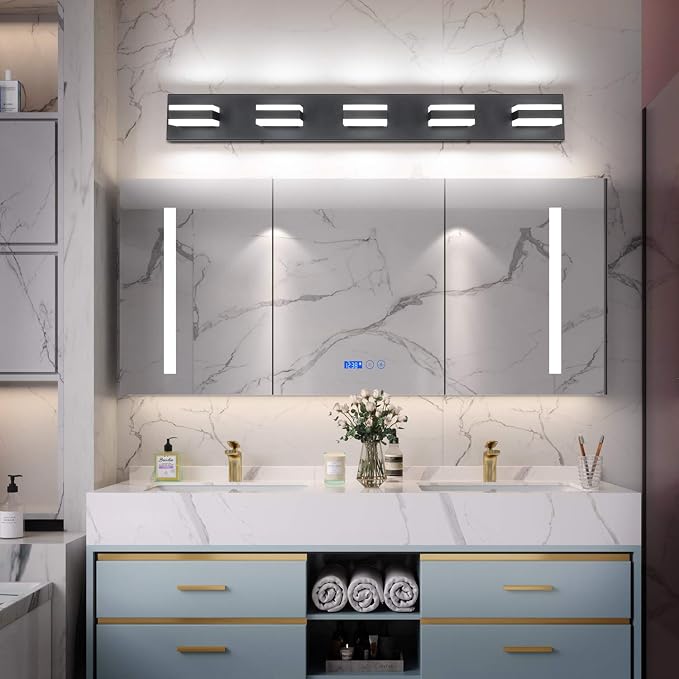 SOLFART Black 5 Light Bathroom Vanity Lights Over Mirror LED Modern Vanity - Image 2