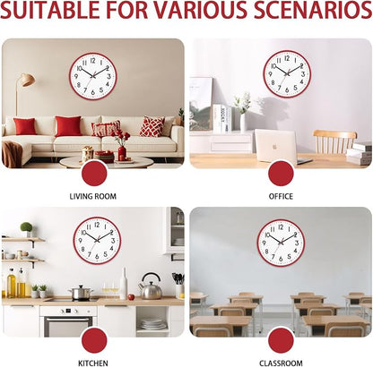 HZDHCLH Wall Clock Red, Silent Wall Clocks Battery Operated 10 Inch Modern Non - Image 5