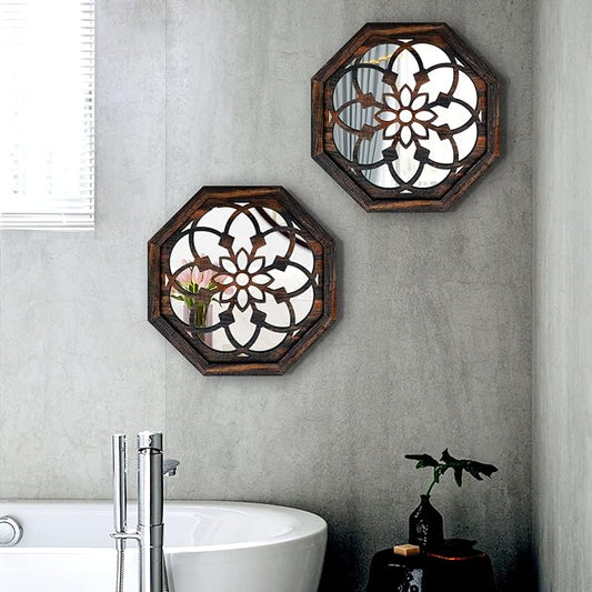 ZOLAPI 2-Piece Octagon Wall-Mounted Mirrors, Vintage Farmhouse Mirror - Image 2