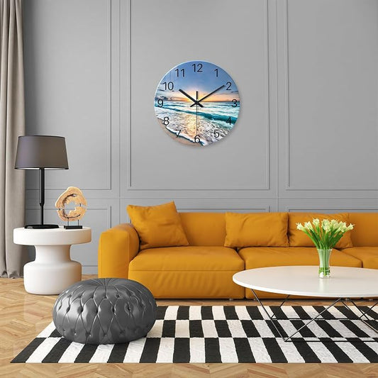 Blue Beach Wall Clock for Kitchen 14 Inch Round Coastal Clocks for Walls Analog - Image 2