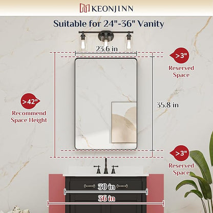 Keonjinn Brushed Nickel Mirror 24” x 36” Silver Bathroom Mirror - Image 6