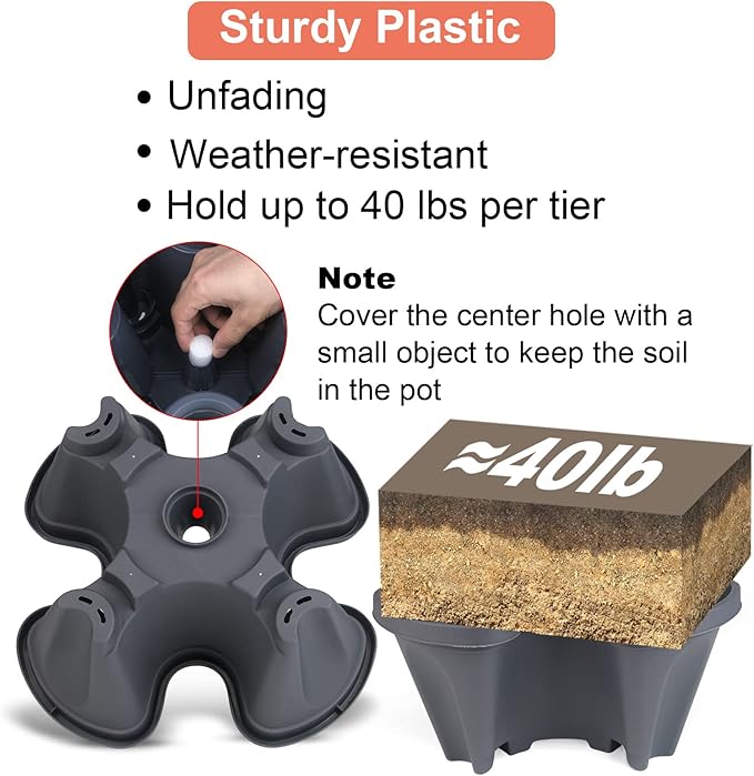 Vertical Planter 3 Tier Stackable Planters Garden Planters Strawberry Herb Flower and Vegetable Planter Indoor Outdoor Gardening Pots with Removable Wheels and Tools