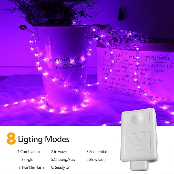 150ft LED Rope Lights Outdoor, 1080 LED Connectable and Flexible Tube Lights with 8 Modes, Waterproof LED Rope Lighting for Garden, Patio, Bedroom, Party, Pool, Indoor Outdoor Decoration (Purple)