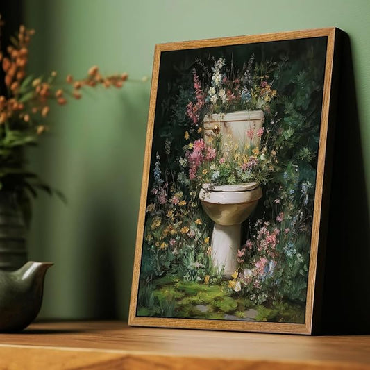AtterrirArt Framed Funny Bathroom Wall Art, 12 * 16inch, Vintage Toilet Bowl - Image 2