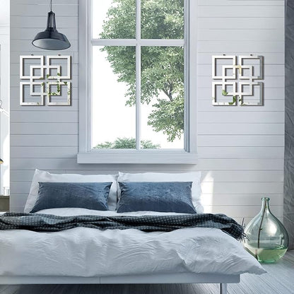 Weysat Wall Mount Home Mirror, 2 Pieces Silver Square Decorative Mirror - Image 6
