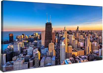 AIYISU Chicago Skyline Wall Art Chicago City Wall Decor Night Cityscape Canvas by HOME