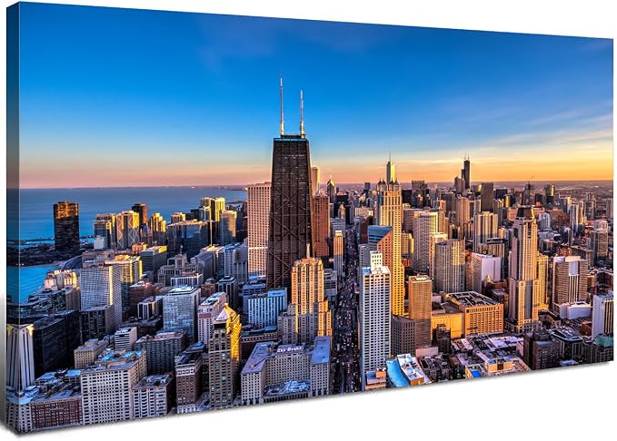 AIYISU Sunset Chicago Wall Art USA City Wall Decor Chicago Skyline Picture by HOME