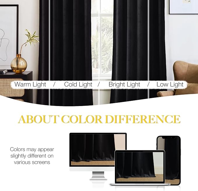 NICETOWN 102 inch Black Velvet Curtains - Image 5