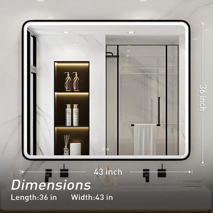 43X36 Inch Black LED Bathroom Mirror - Image 6