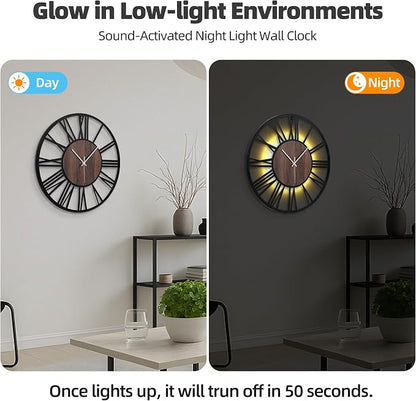 24'' Silent Wall Clock with Night Light, Glow in The Dark Decorative Wall Clock - Image 2