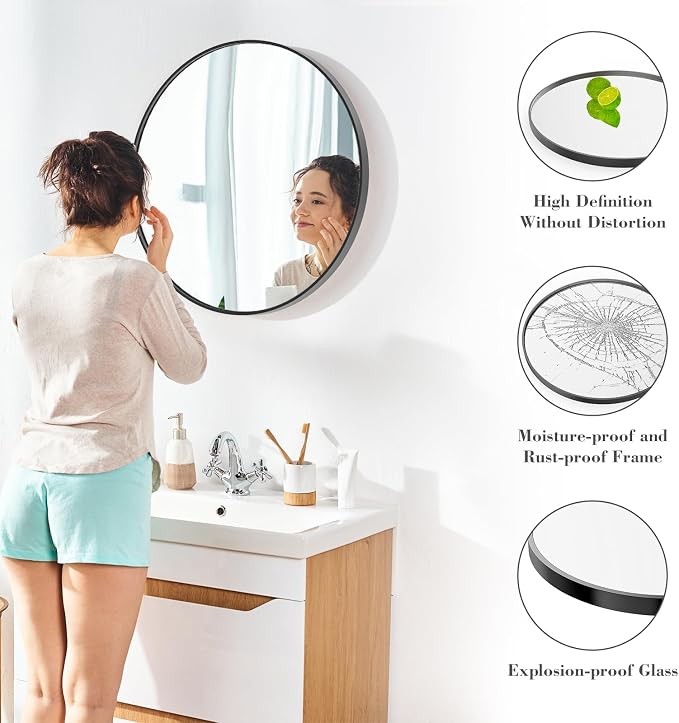 NEWBULIG Round Bathroom Mirror for Over Sink, 28 Inch Wall Mount Vanity Circle - Image 4