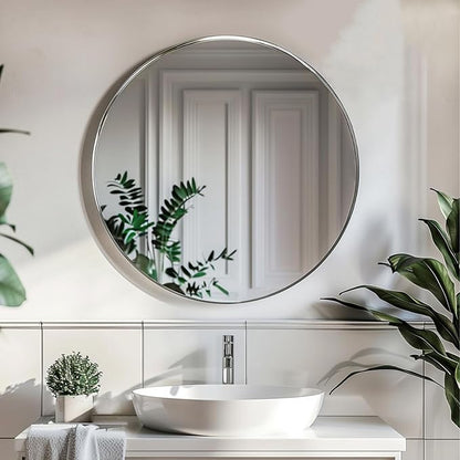 Sunniry Silver Round Mirror 24 inch, Circle Mirror - Image 3