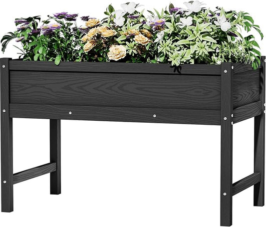 HDPE Raised Garden Bed with Legs, Outdoor Weather-Resistant Elevated Planter Box Stand for Seeds, Herbs, Flowers, Vegetables (Black)