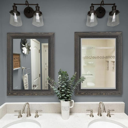 YOSHOOT Rustic Wooden Framed Wall Mirror, 32x24 Inch, Natural Wood and Iron - Image 5