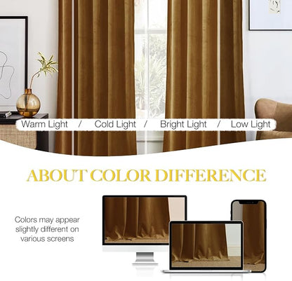 NICETOWN Gold Brown Velvet Curtains, Luxury and Soft Thermal Insulated Velvet - Image 3