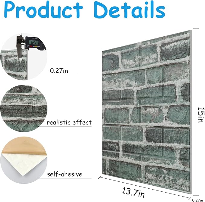 3D Wall Panels Peel and Stick in Green，20 PCS XPE Foam 3D Wallpaper, Faux Brick - Image 5