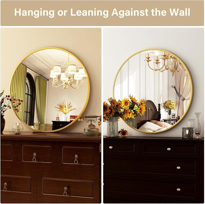 HARRITPURE 24 Inch Round Mirror, Modern Aluminum Alloy Frame Wall Mounted - Image 6