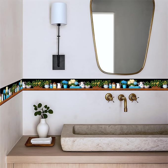Kitchen Shelf Wallpaper Border 196x4 Inch Removable Wall Border Peel and Stick - Image 3