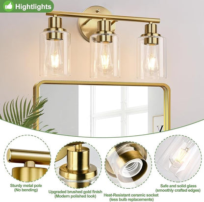 3-Light Gold Bathroom Light Fixtures, Modern Bathroom Vanity Light - Image 5