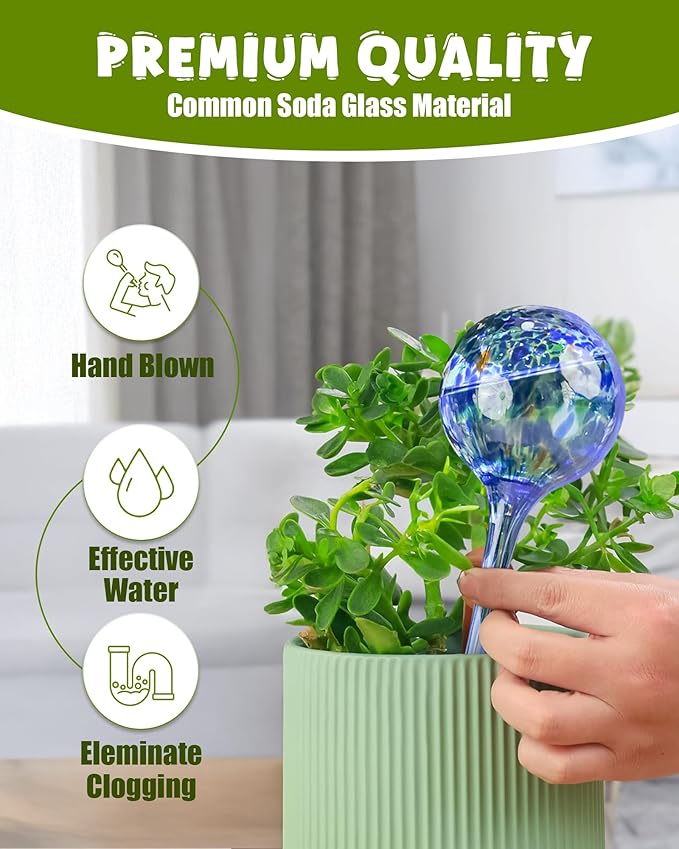 Iridescent Self Watering Globes, Glass Rainbow Plant Watering Globes, Self Watering Planter Insert, Automatic Plant Waterer Indoor (Large-6 Pcs Multi-Color, Large)