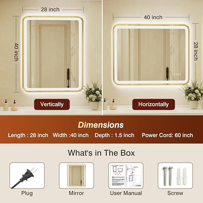 28x40 Inch LED Bathroom Mirror - Image 2