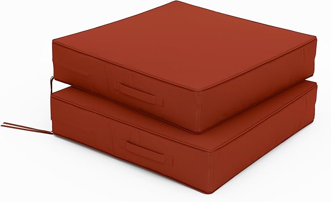 Patio Chair Cushions 24 X 24 X 5 Inch Waterproof Outdoor Seat Cushions for Patio Furniture, Outdoor Sofa Couch Pads with Ties & Handle, Set of 2, Terra Red