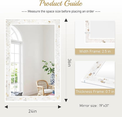Mosaic Bathroom Mirrors for Wall 24x36 Inch, Natural Mother of Pearl Inlay - Image 5