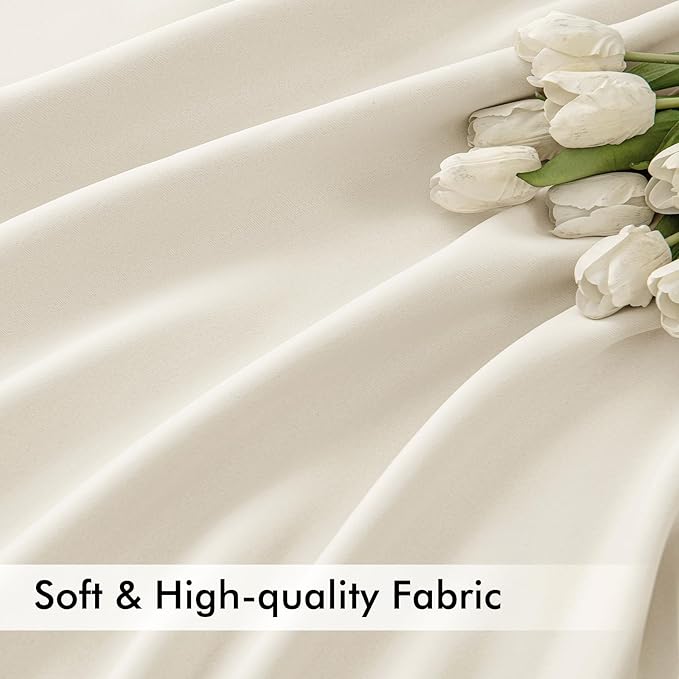 MIULEE Beige White Back Tab Blackout Curtains 102 Inch Long 2 Panels Set - Image 6