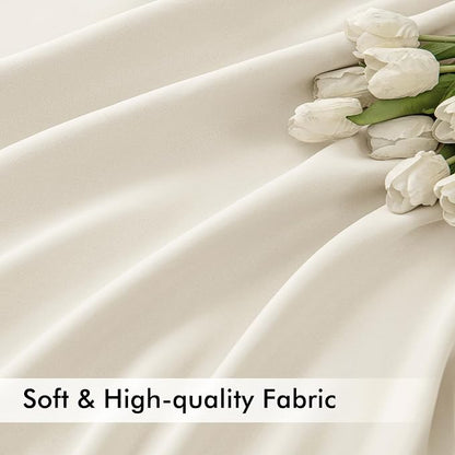 MIULEE Beige White Back Tab Blackout Curtains 102 Inch Long 2 Panels Set - Image 6