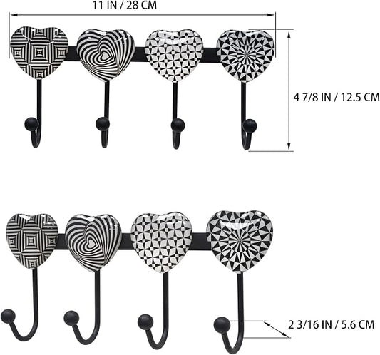 Coat Rack Wall Mounted with 4 Hooks, Heart Geometric Pattern Decorative Wall - Image 2