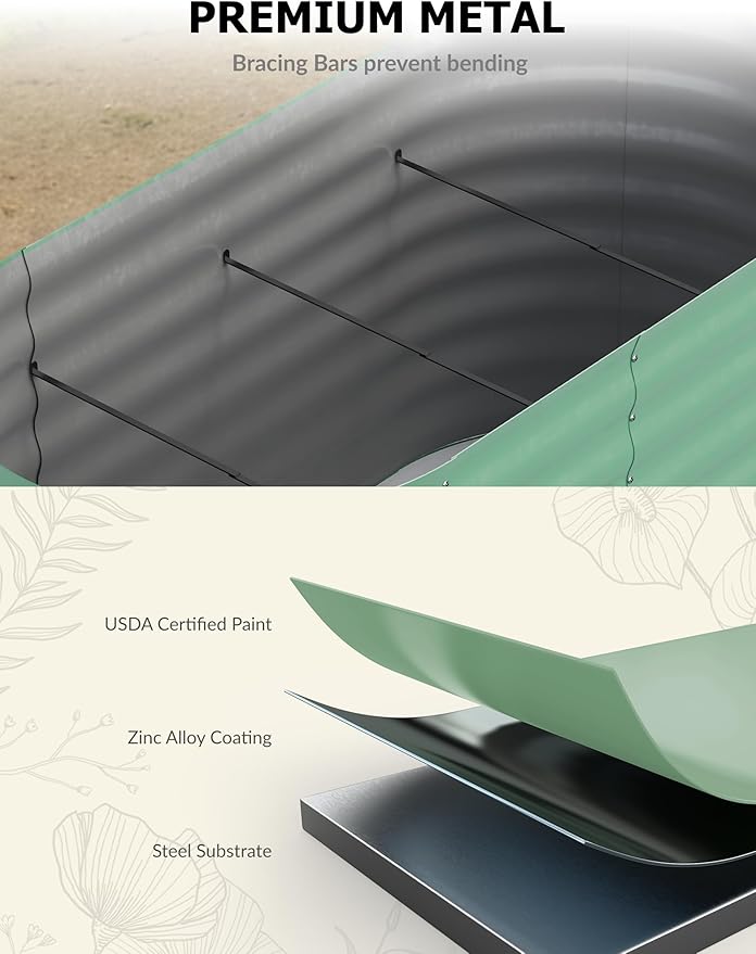 8x4x1.5 ft Raised Garden Bed,Galvanized Raised Planter Boxes Outdoor with Easy Assembly, Large Garden Bed for Vegetables, Fruits, Flower,Raised Garden Bed,Green