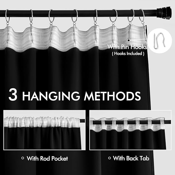 MIULEE Back Tab Blackout Curtains 105 Inch Long 2 Panels Set - Image 3