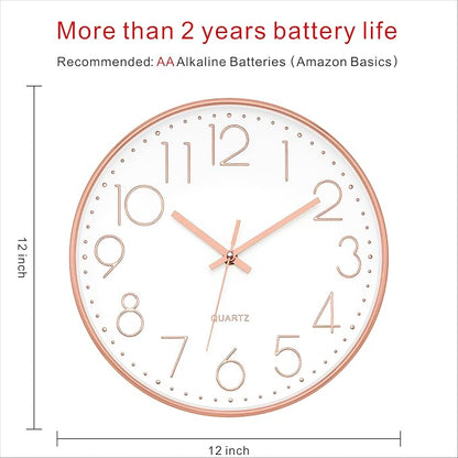 Foxtop Modern Wall Clock 12 Inch Non-Ticking Silent Battery Operated Round - Image 3