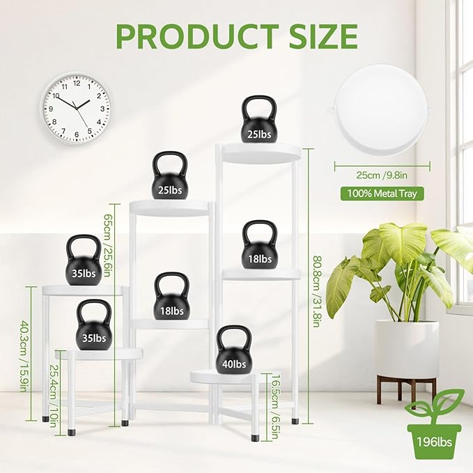 iDavosic.ly 7 Tier Large Plant Stand Indoor, 10 Inch Wide Tall Corner Metal Plant Stands Outdoor for Multiple Plants, Folding Tiered Flower Display Holder Rack Shelf, White