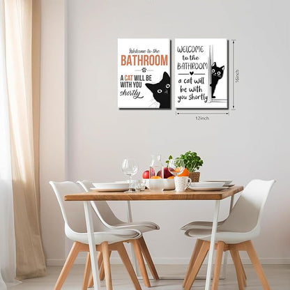 MUWAK Funny Welcome to the Bathroom Slogan Wall Art Set of 2 – Cat will Be - Image 3